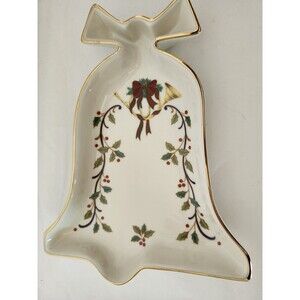 Mikasa Holiday Elegance Candy Dish Christmas Bell Fine Porcelain Holly Berries